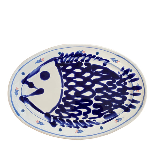 Large Fish Ceramic Oval Platter, Blue - Puglia, Italy
